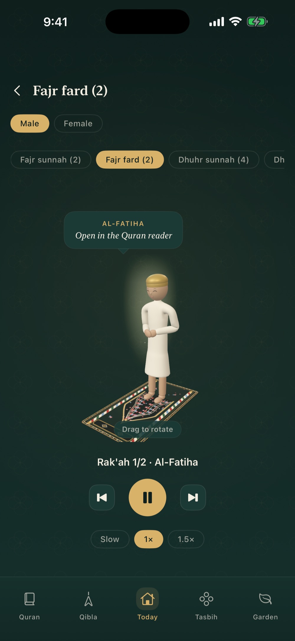 The 3D prayer guide, mid-rak'ah